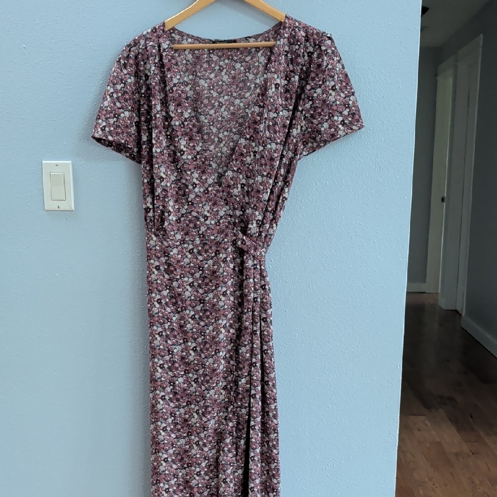 Prettygarden Floral Wrap Midi Dress in Mauve Pink